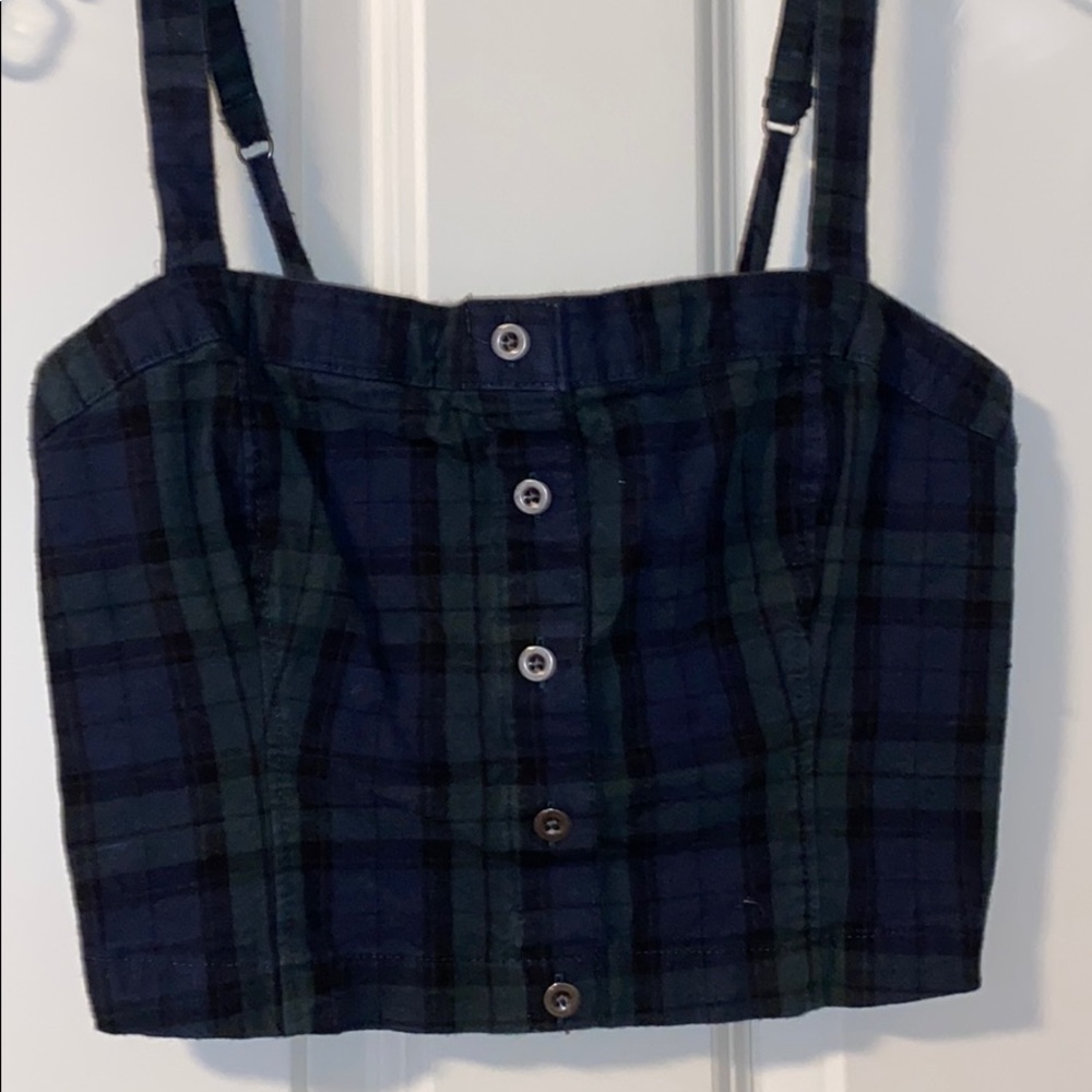 Green Plaid Tight Fitting Cropped Tank Top